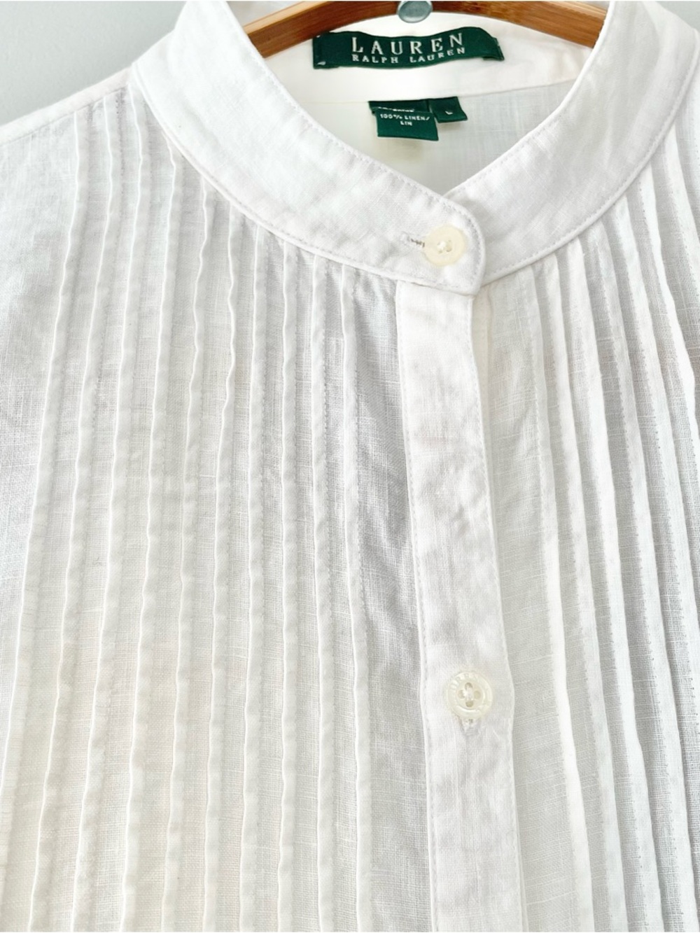 Ralph Lauren Cream Pintuck Button-Front Blouse - Picture 5 of 16